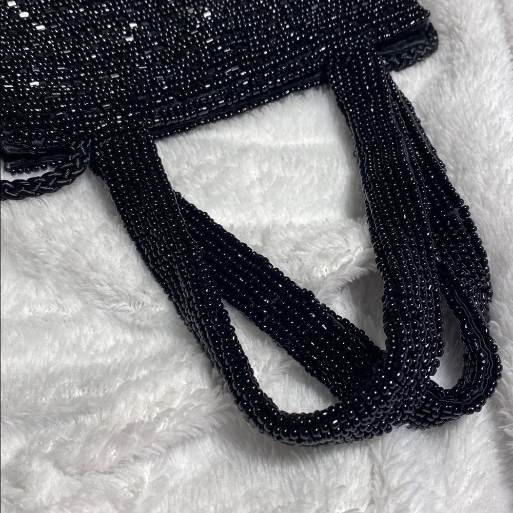 Black Glass-Beaded Evening Bag with Long Strap EUC - Picture 5 of 11